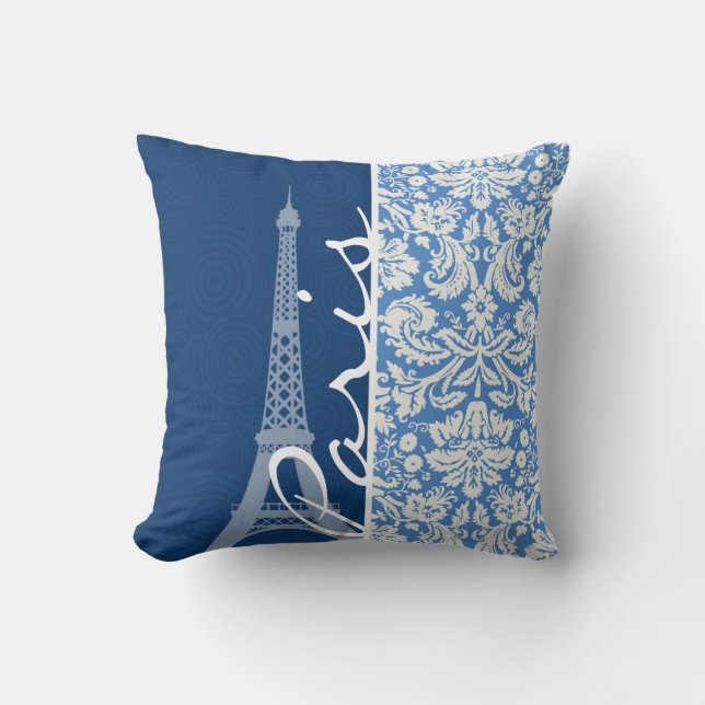 Blue Damask; Parijs Kussen (Voorkant)