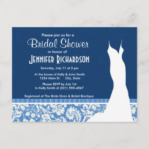 Blue Damask Patroon Uitnodiging Briefkaart
