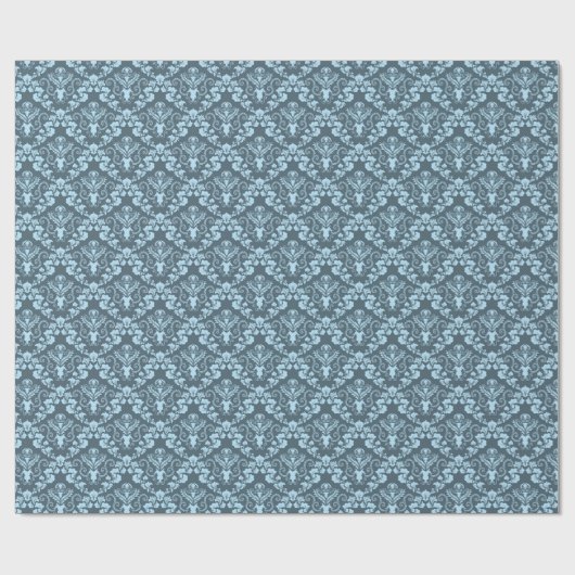 Blue Damask Pattern Elegant  Wrapping Paper Cadeaupapier (Vlak)
