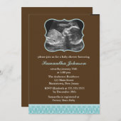 Blue Damask Pattern Sonogram Baby shower Kaart (Voorkant / Achterkant)