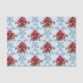 Blue Damask Pattern with Red Poinsettia Flowers Tissuepapier (Voorkant)