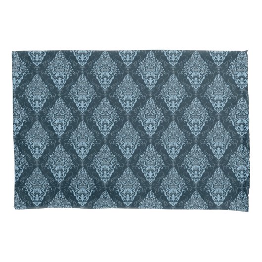 Blue Damask Print Kussensloop Set (Voorkant-Links)