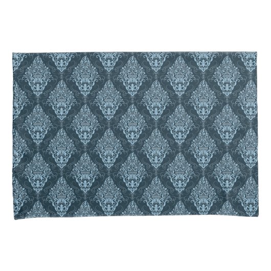 Blue Damask Print Kussensloop Set (Voorkant-Rechts)
