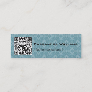 Blue Damask QR CODE Mini Visitekaartjes