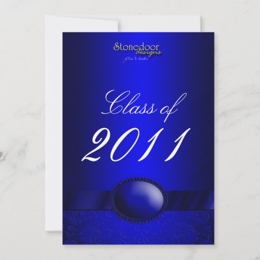 Blue Damask Ribbon Afstuderen Invitation Kaart (Achterkant)