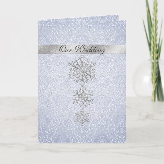 Blue Damask & Snowflakes Invitation de mariage hiv (Devant)