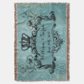 Blue Damask Special Wedding Royal Crown Throw Deken (Voorkant Verticaal)