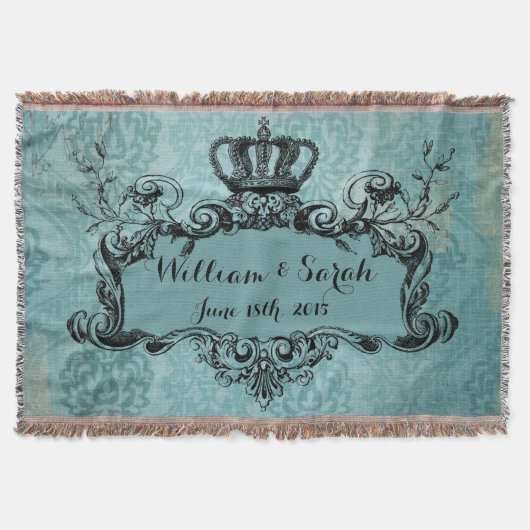 Blue Damask Special Wedding Royal Crown Throw Deken (Voorkant)