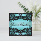 Blue Damask Sweet16 Élégant Invitation d'anniversa (Debout devant)