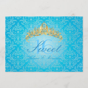Blue Damask Sweet 16/ invitations tiara/turquoise
