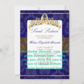 Blue Damask Sweet 16/ tiara/indigo uitnodigingen (Achterkant)