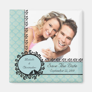Blue Damask Tortelduifjes Photo Save the Date Magn Magneet