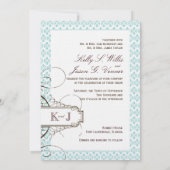 Blue Damask Tropical Palm Wedding Invitation Kaart (Achterkant)