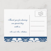 Blue Damask trouwfoto Dank u Briefkaart (Achterkant)