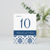Blue Damask Trouwtafel Nummer Kaarten (Staand voorkant)