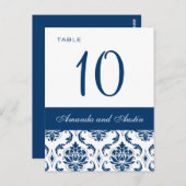 Blue Damask Trouwtafel Nummer Kaarten (Voorkant / Achterkant)
