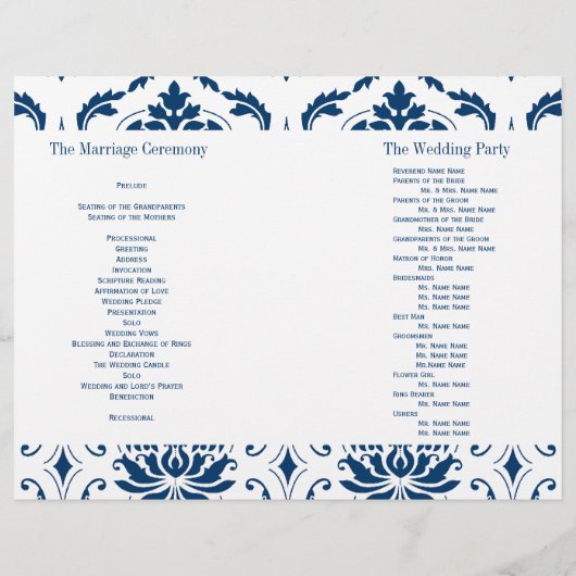 Blue Damask Wedding Program (Achterkant)