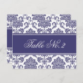 Blue Damask Wedding Table Number Briefkaart (Voorkant / Achterkant)