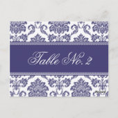 Blue Damask Wedding Table Number Briefkaart (Achterkant)