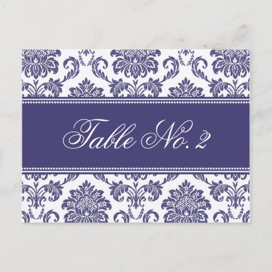 Blue Damask Wedding Table Number Briefkaart (Voorkant)