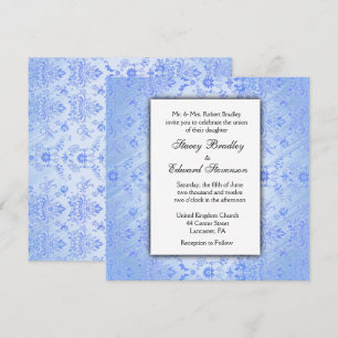 Blue Damask Wedding Uitnodiging