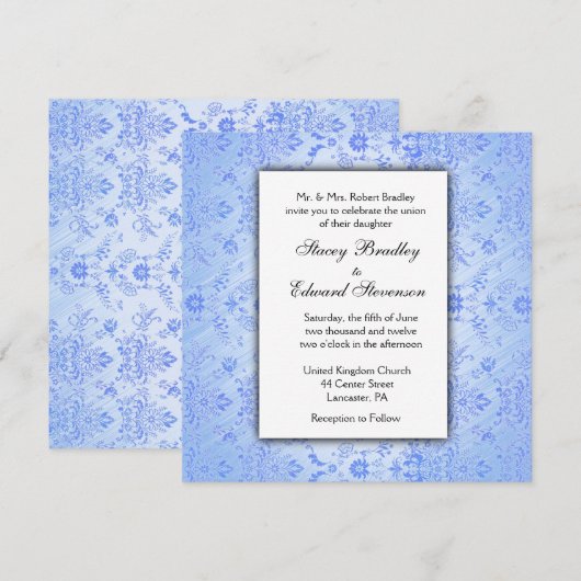 Blue Damask Wedding Uitnodiging (Voorkant / Achterkant)