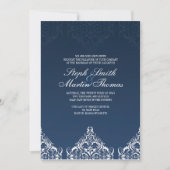 Blue Damask Wedding Uitnodiging (Voorkant)
