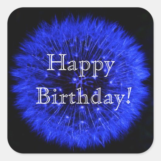 Blue Dandelion Happy Birthday Sticker (Voorkant)