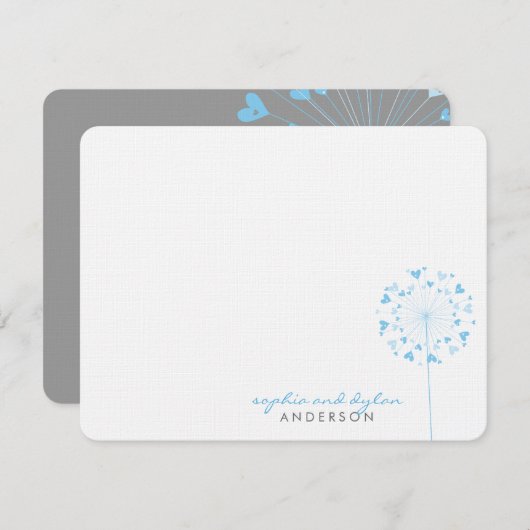 Blue Dandelions Love Hearts Weddenschap Hartelijk  Bedankkaart (Voorkant / Achterkant)