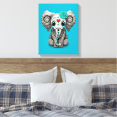 Blue Day of the Dead Sugar Skull Baby Olifant Canvas Afdruk (Insitu (Slaapkamer))