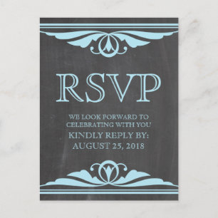 Blue Deco Chalkboard RSVP Briefkaart
