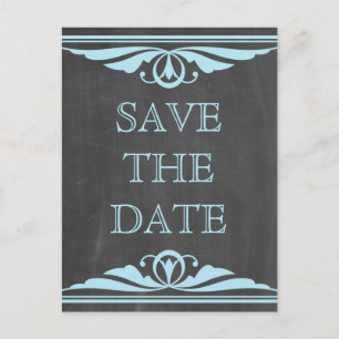 Blue Deco Chalkboard Save the Date Briefkaart