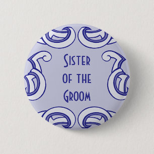 Blue Deco "Zuster of the Groom" Ronde Button 5,7 Cm