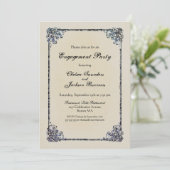 Blue  Decorative Border Engagement Party Kaart (Staand voorkant)