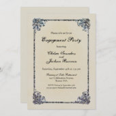 Blue  Decorative Border Engagement Party Kaart (Voorkant / Achterkant)