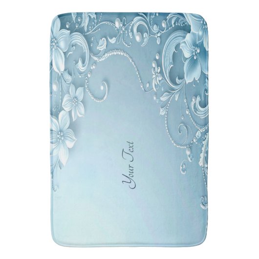 Blue Decorative Floral Bath Mat (Voorkant Verticaal)
