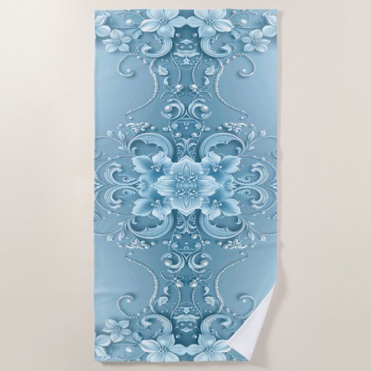 Blue Decorative Floral Beach Towel Strandlaken (Voorkant)