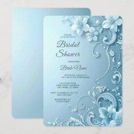 Blue Decorative Floral Bridal Shower Kaart