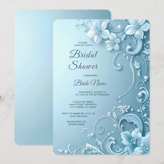 Blue Decorative Floral Bridal Shower Kaart (Voorkant / Achterkant)
