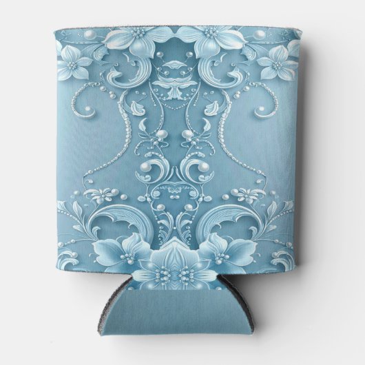 Blue Decorative Floral Can Cooler (Voorkant)