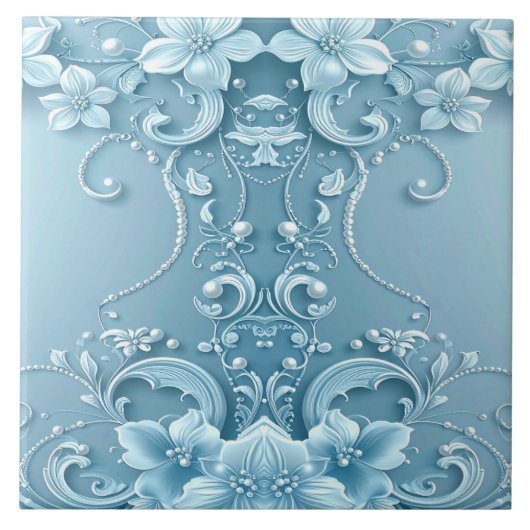 Blue Decorative Floral Ceramic Tile Tegeltje (Voorkant)