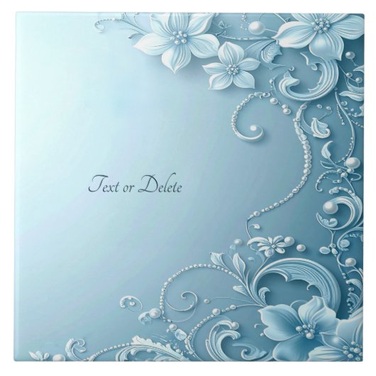 Blue Decorative Floral Ceramic Tile Tegeltje (Voorkant)
