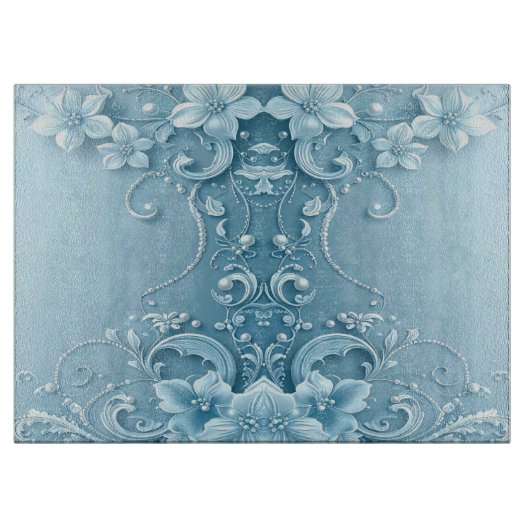 Blue Decorative Floral Cutting Board Snijplank (Voorkant)