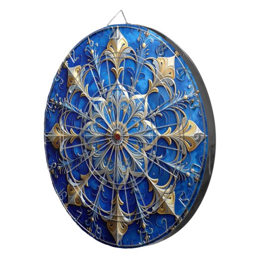 Blue Decorative Floral Dartboard Dartbord (Voorkant Rechts)