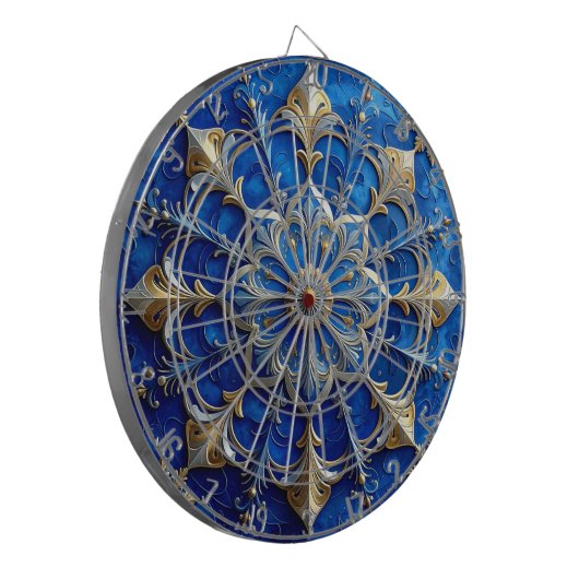 Blue Decorative Floral Dartboard Dartbord (Voorkant Links)