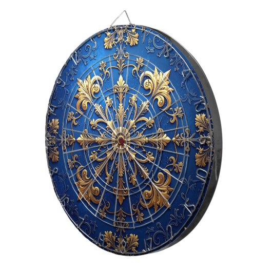 Blue Decorative Floral Dartboard Dartbord (Voorkant Rechts)