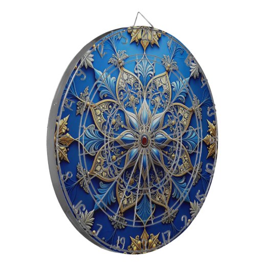 Blue Decorative Floral Dartboard Dartbord (Voorkant Links)