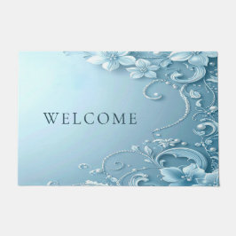 Blue Decorative Floral Doormat Deurmat