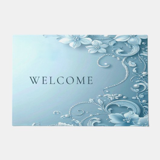 Blue Decorative Floral Doormat Deurmat (Voorkant)