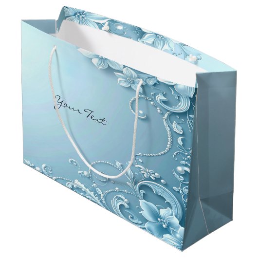 Blue Decorative Floral Gift Bag Groot Cadeauzakje (Achterkant Gekanteld)